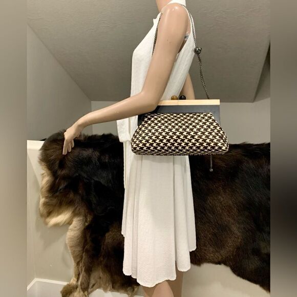 Houndstooth Real Hair-on-horsehide Handmade Wooden Frame Clutch/Shoulder Bag - Picture 5 of 15